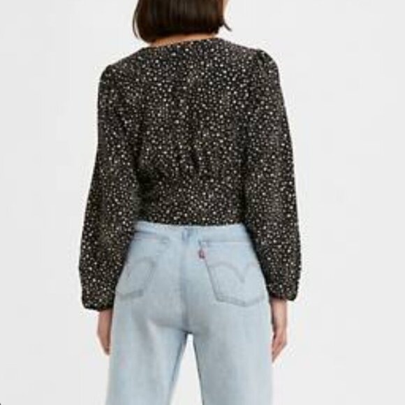 Levi's Women's Size XL Sophia Puff Sleeve Black Floral Feminine Boho Top - Picture 2 of 14